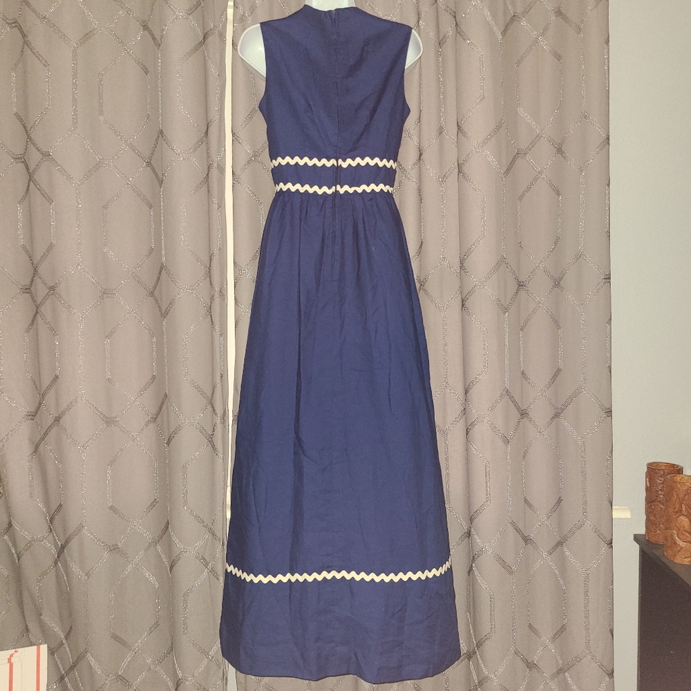 Vintage 70s Park East by Swirl Navy Blue Car Faux Wrap Maxi Dress S - Picture 2 of 4